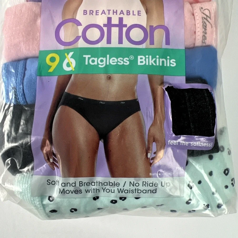 Hanes Women's Bikinis 9 Pair‎ Size 5/S Breathable Cotton Soft Multicolor B40